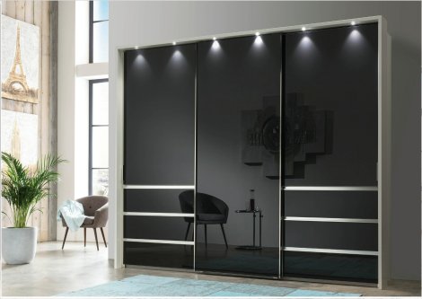 Schwebetürenschrank Glasfront schwarz 300cm breit  Z19873-1