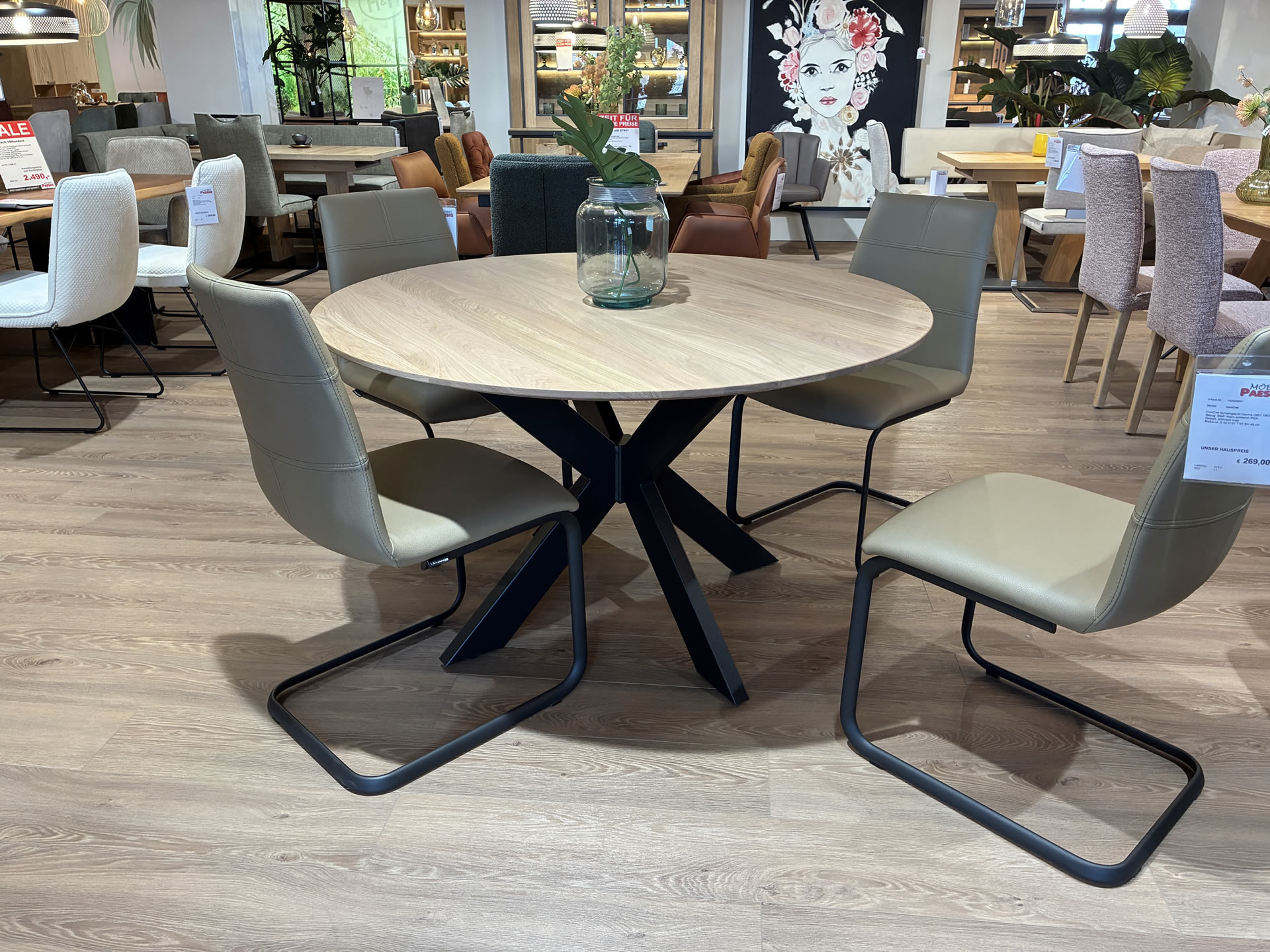 Massivholz-Esstisch rund LN 2096 Eiche bianco